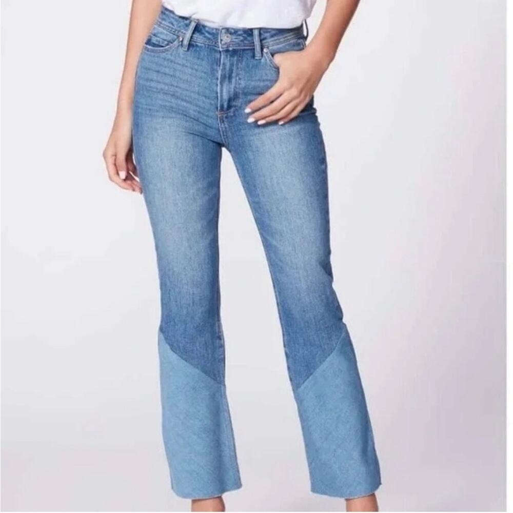Paige Denim Colette Crop Flare Twisted Panel Raw Hem in Emmylou Wash Size 30